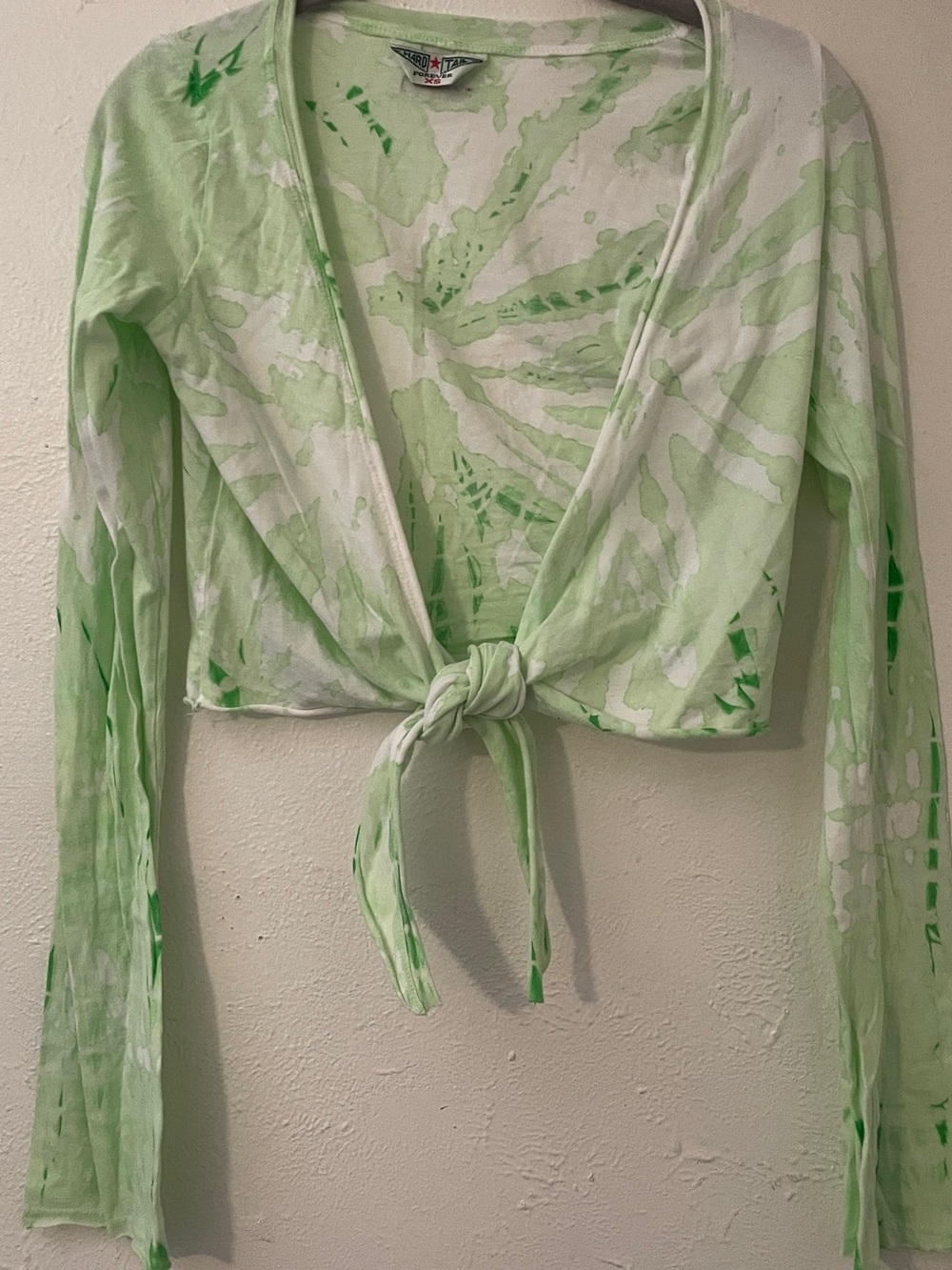 Hard Tail Forever XS Green Tie Dye Tie Front Crop Top Y2K Boho Festival